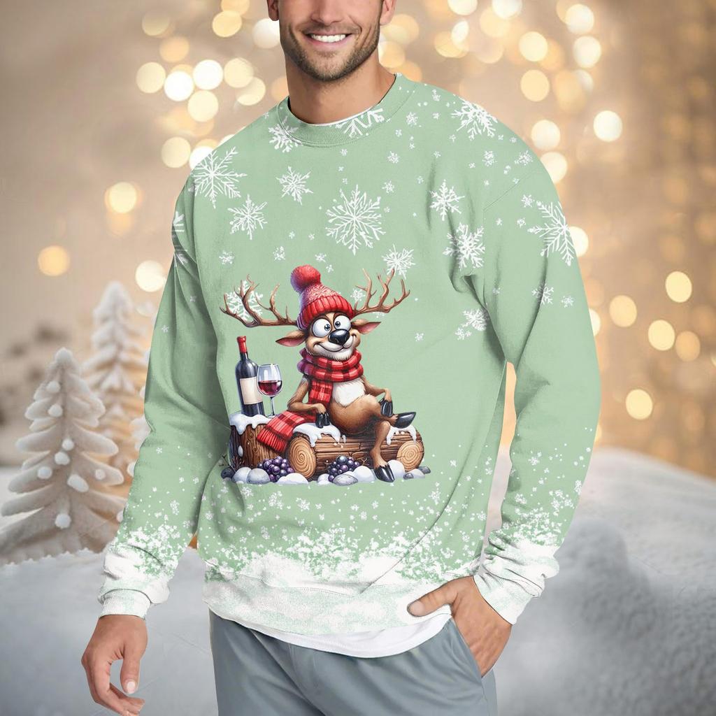 Men's Casual Fashion Comfortable Christmas Printed Round Neck Pullover Sweatshirt Sweatshirt
