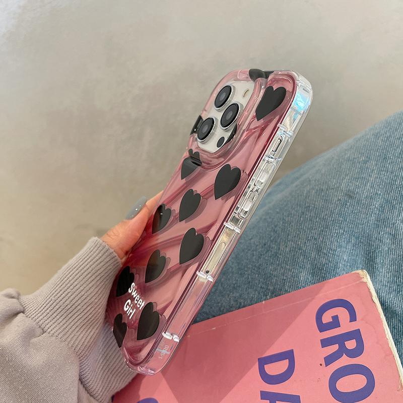 Süße Mädchen schwarz Liebe Herz Falten Welle stoßfeste Hülle für Iphone 13 11 12 14 Pro Max weiche Silikon Stoßstange zurück Abdeckung