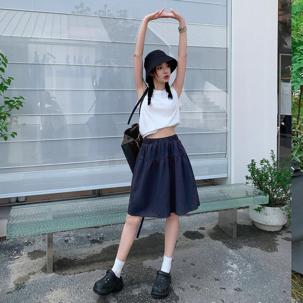 Academic casual skirt women's summer high-waisted umbrella skirt