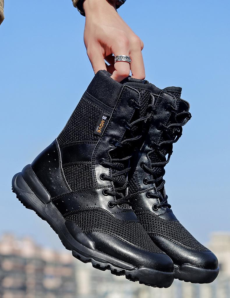Ghete Tactice de Luptă de Vară: Respirabil, Ușor, High-Top pentru Bărbați și Femei, cu Fermoar Lateral.