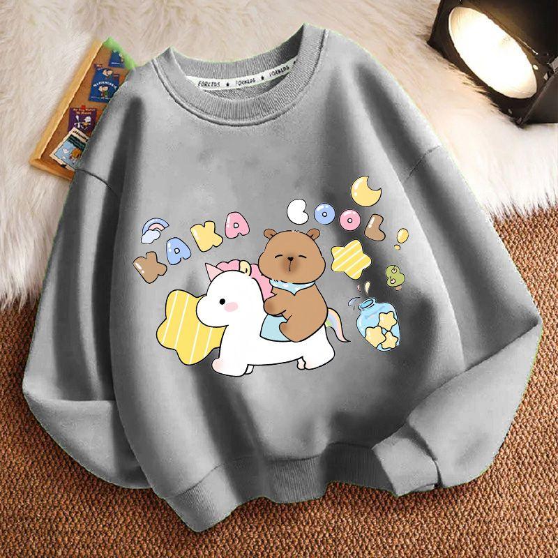 Cute Capibara Loose Sweatshirt for Children, Round-neck Long-sleeved Casual Sweatshirt for Boys and Girls in Spring and Autumn