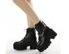 8cm Gothic Black Ankle Boots For Women Plus High Heel Female Shoes Lace-Up Nigh Club Black Sexy Rivets Chain Short Boots