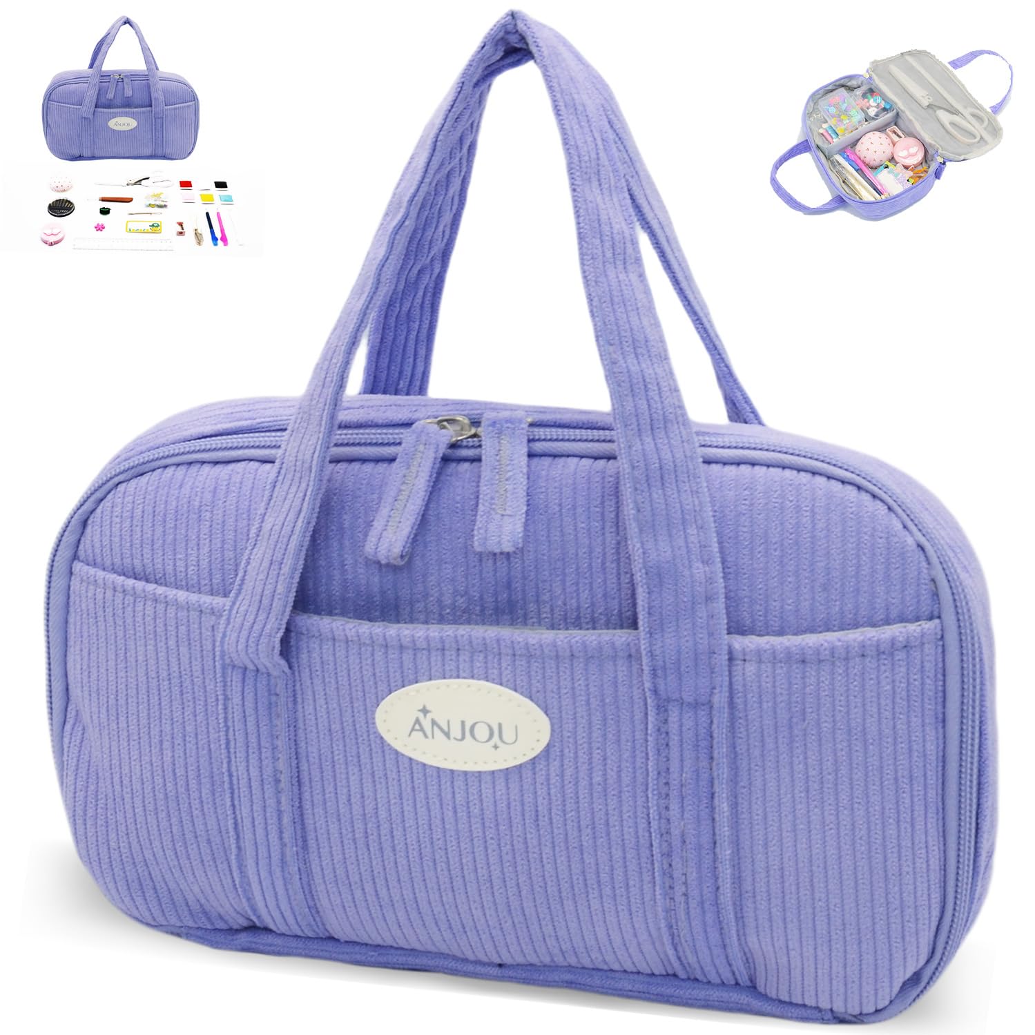 

Anjou Sewing Kit for Elementary School Girls Corduroy Portable Sewing Box Ribbon Purple