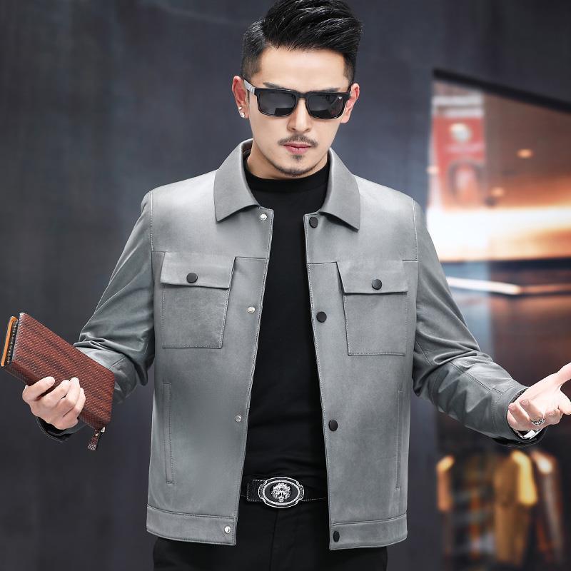 Genuine leather jacket men's short lapel youth fashion leather jacket men's autumn sheepskin single leather jacket