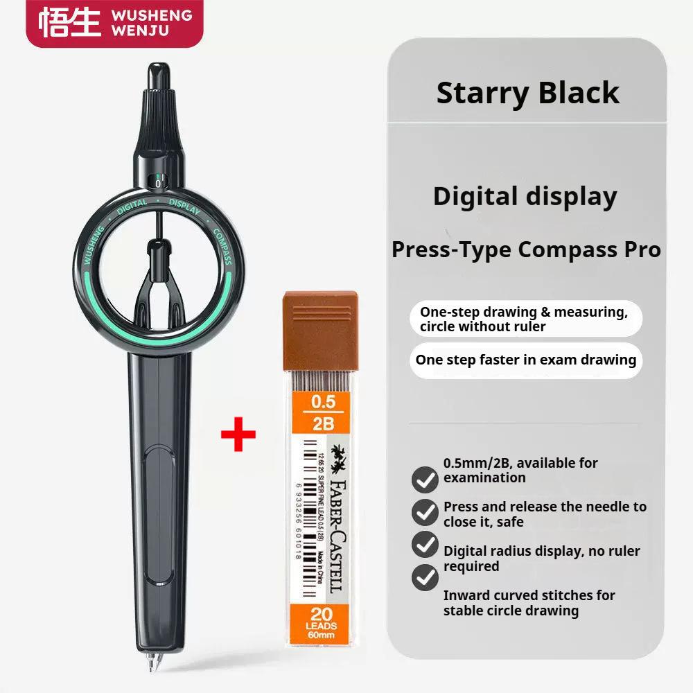 Pencil Compass Digital Display Compass with 0.5 mm Lead Refills Circle Drawing Compass Drafting Tool for Geometry School Office