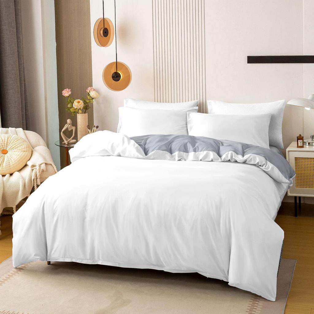 Solid Color Brushed Double Duvet Cover & Pillowcase Bedding Set - 90gsm, 3-Piece