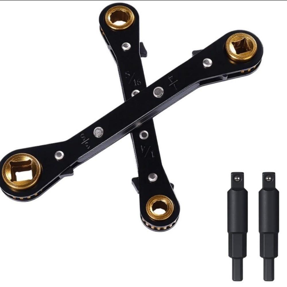 4-in-1 Quad-Size Ratchet Wrench for HVAC Valves  Air Conditioning Maintenance