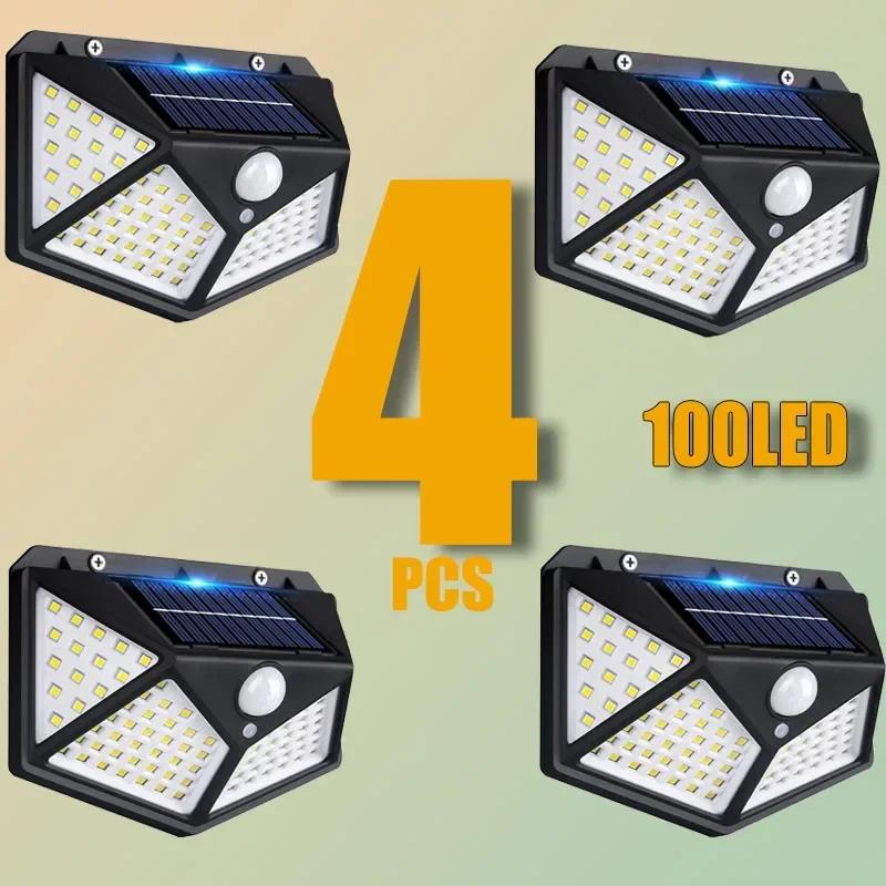 4/8PCS New Solar Lights Outdoor Wall Lamp PIR Motion Sensor 100LED Solar Powered Sunlight Street Light for Garden Courtyard