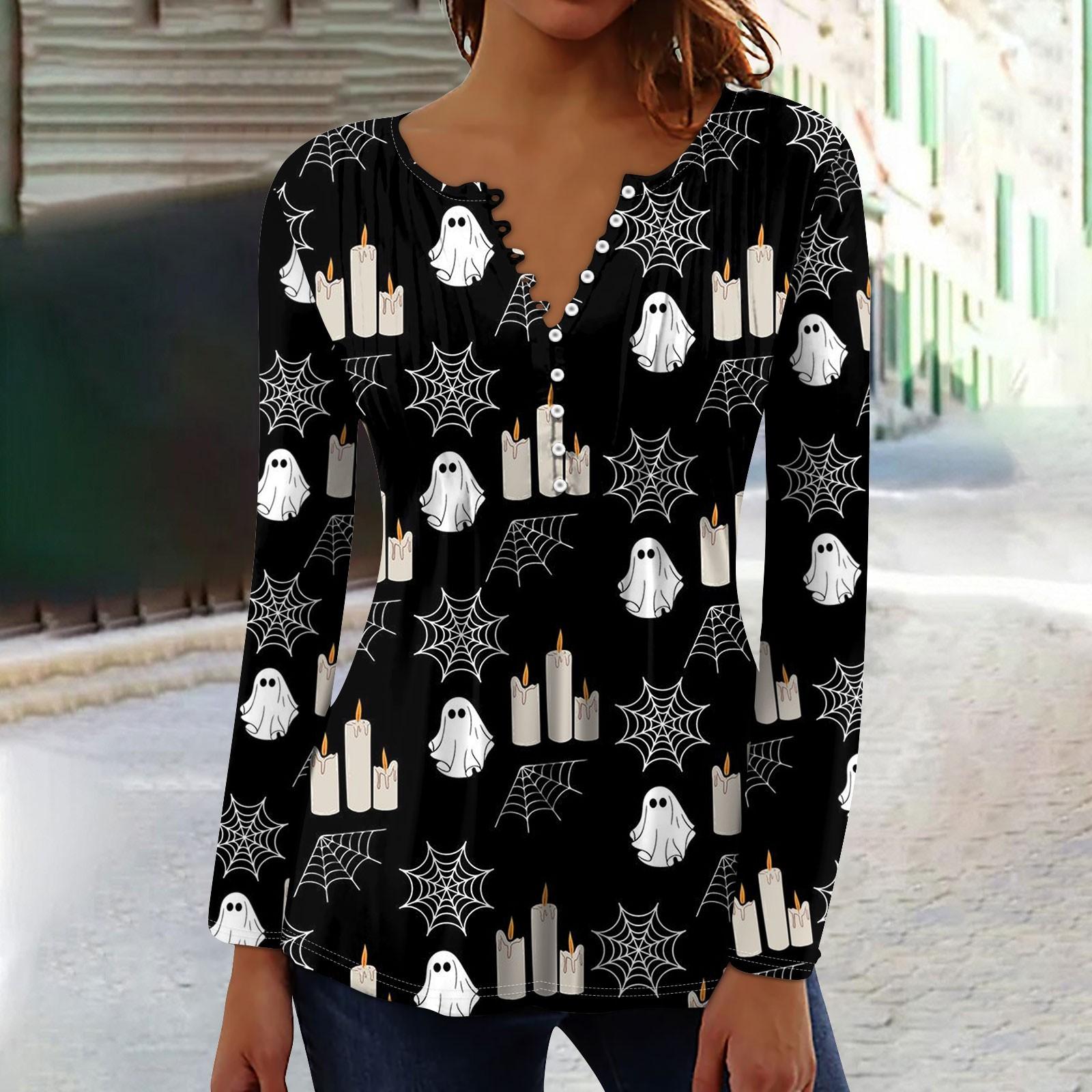 Женский топ с длинными рукавами и плиссированным воротником на пуговицах с принтом — фото 3