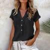 Women Shirt V-Neck Buttons Half Placket Short Sleeve Shirt Tops Solid Color Patch Pockets Loose Fit Summer Casual Shirt