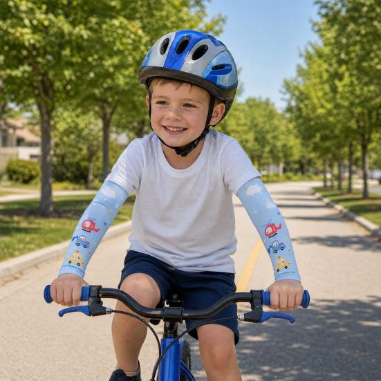 Kids Sun Protection Sleeves, Cute Animal Car Print Arm Sleeves with Thumb Holes, Breathable UV Protection Cooling Sleeves for Boys Girls