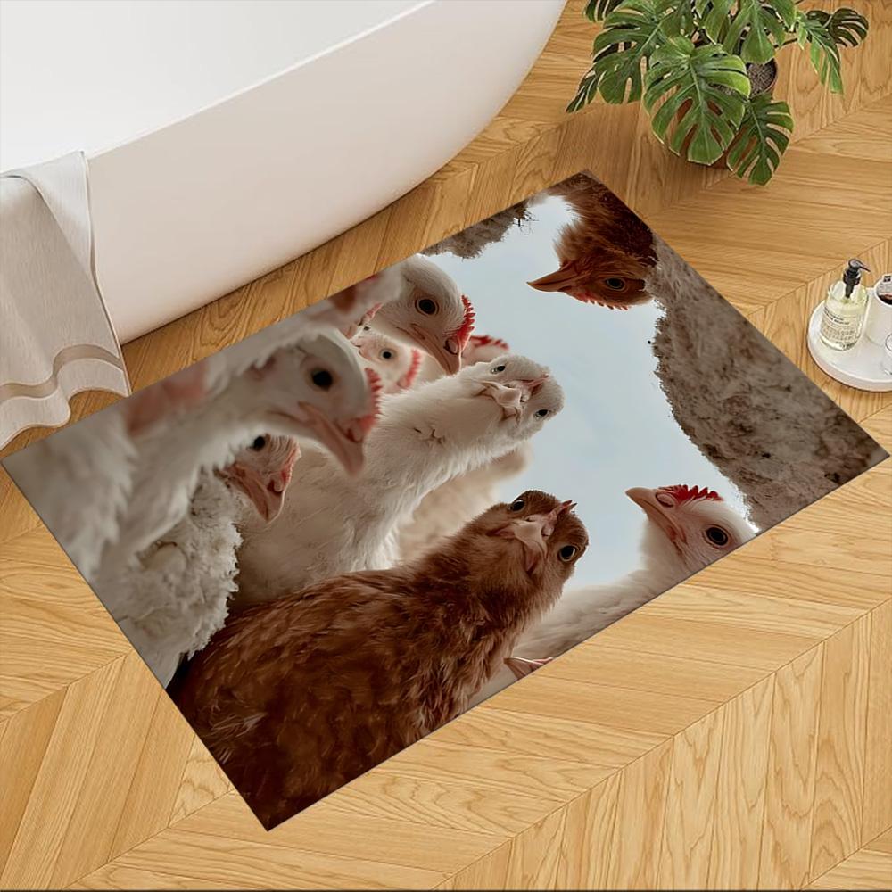 Chickens By The Wooden Fence Non-Slip Home Carpet Design for Office Decor Living Room Gift