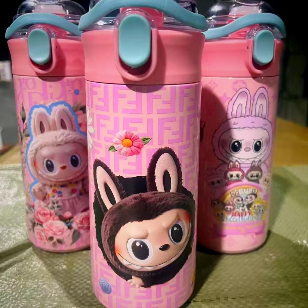 Hüpfbecher Thermobecher Hochwertig Niedlich Cartoon 3D Musterdruck Tragbarer Strohhalm Doppelwandiger Trinkbecher