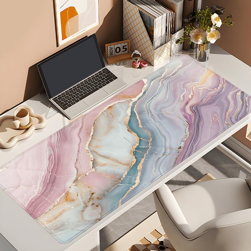 Pink Blue Marble Large Gaming Mouse Pad Non-Slip Rubber Desk Mat Desk Interior Setup Mousepads Playmat Mouse Mat Office Rug