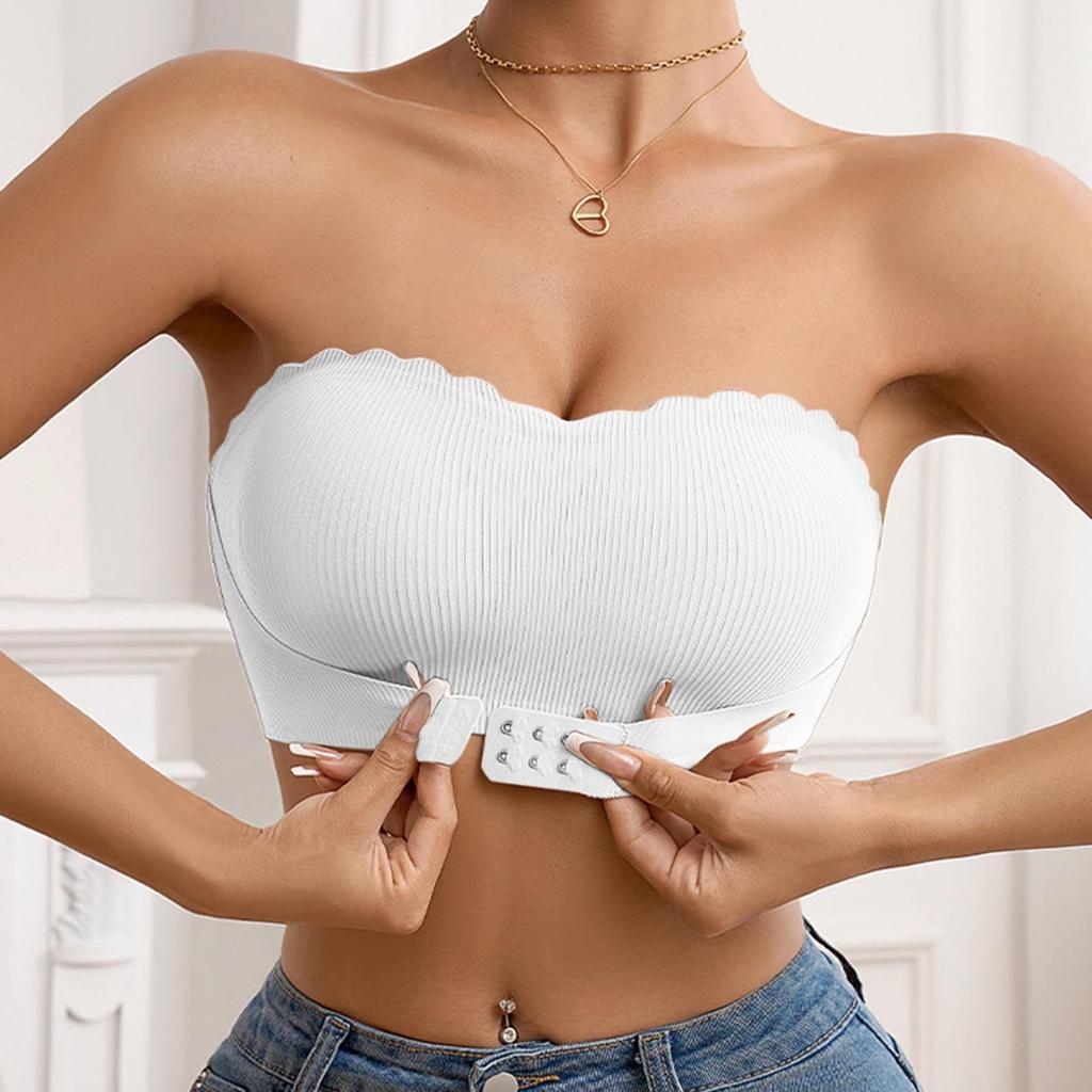 Trådlösa Axelbandslösa Bh:ar Med Knäppning Framtill För Kvinnor Push Up Bandeau Komfort Framhake Nedre Kant Bralette Underkläder