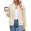 Women's Textured Zip Up Bomber Jacket, Autumn Winter V-neck Long Sleeve Baseball Coat, Loose Casual Lightweight Outerwear for Daily Wear