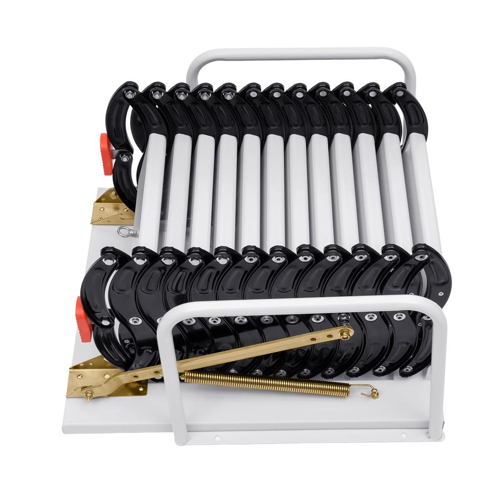 Al-Mg Alloy Folding Attic Ladder 400kg 12 Steps Wall Mounted Space Saving for Loft Garage Storage