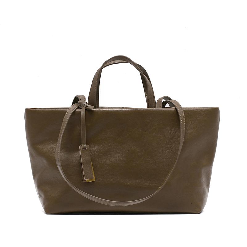 Women's Oil Wax Cowhide Genuine Leather Bag Lady Fashi Real Cowhide Bag Female Luxury Design High Capacity Commuting Handbag