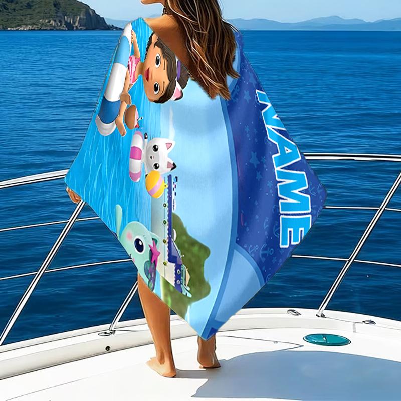 1pc Gaby's Bubble House3 Beach Towel with Custom Name, Beach/Swimming/Bath/Picnic/Camping Towel, Suitable for Seaside Beaches