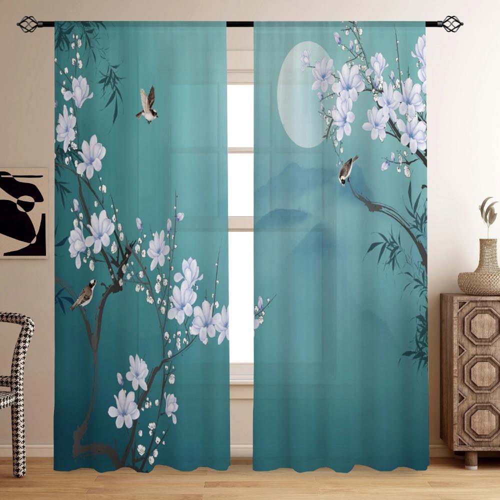 2pcs, Chinese Mountain Lnk Painting Print Curtain,Rod Pocket Mount,Polyester Material For Living Room Bedroom Kitchen Free Ship