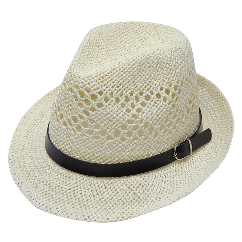 New men's and women's leather buckle straw jazz straw hat fashion sun hat sun protection face cover beach hat travel sun hat