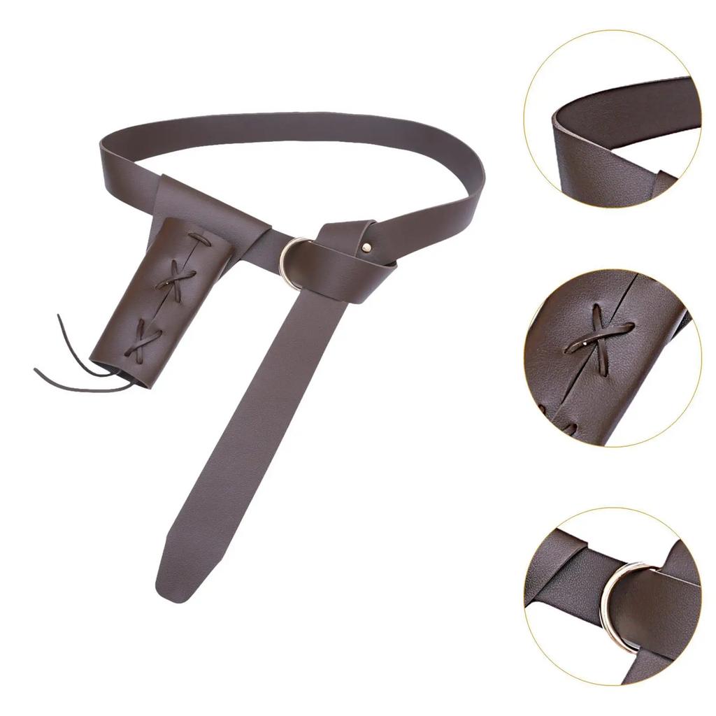 Medieval Belt Retro Viking Knight Leather Belt Knight Belt Sword Sheath Halloween Cosplay Weapon Accessories with Leather Strap