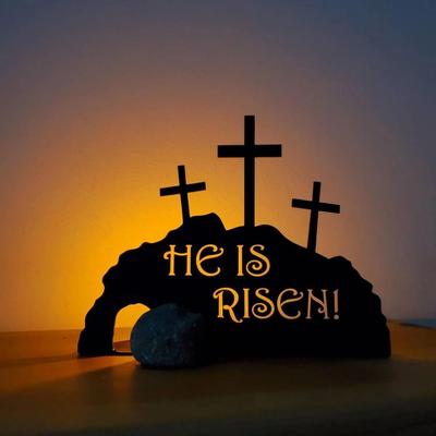 New He Is Risen Metal Empty Tomb Easter Scene Durable Black Color Cross Easter Scene Resurrection Party Scene Decor