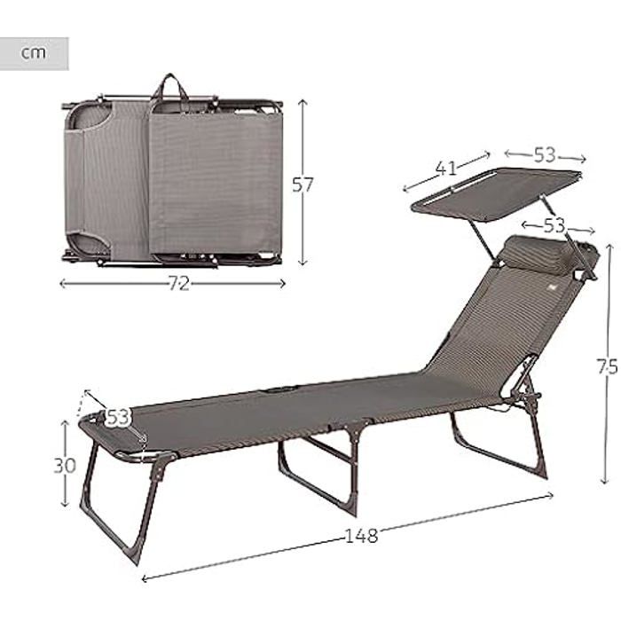 Chaise Longue Pliable AKTIVE - Blanc - Avec Parasol Inclinable - Coussin Rembourré - Dossier Multi-Positions