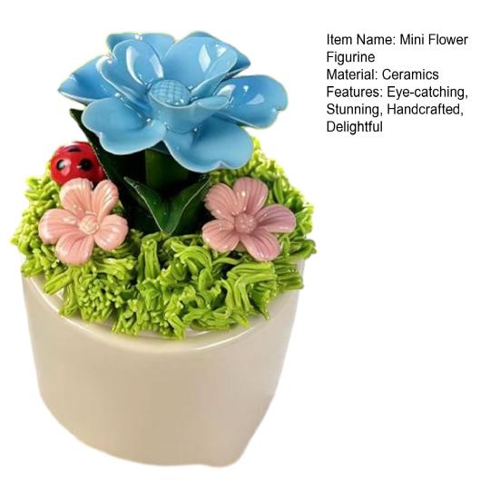Handmade Mini Flower Figurine Artificial Ceramic Flowers in Pot for Car Dashboard Bathroom Home