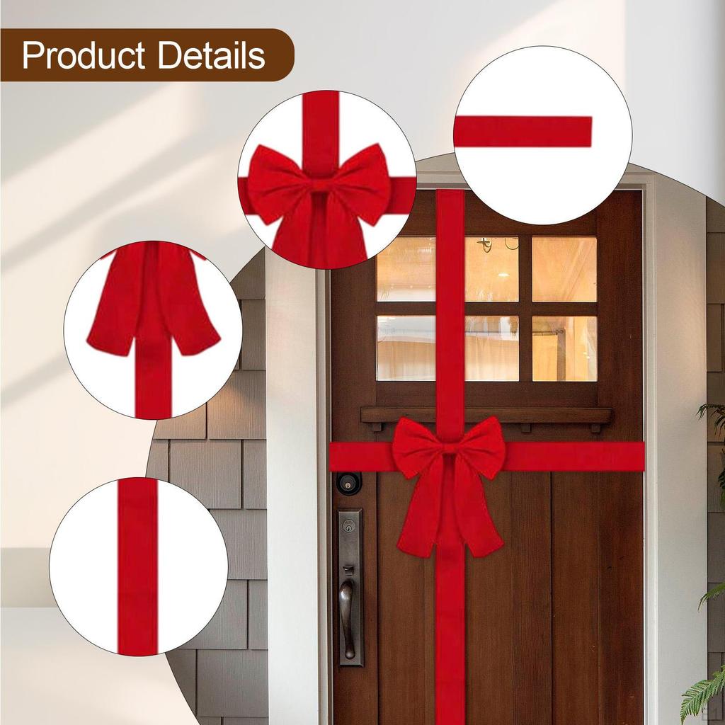 Cabinet Door Ribbon Bow Xmas Tree Red Ornament Decorative Festival Wrapping Decorations Front