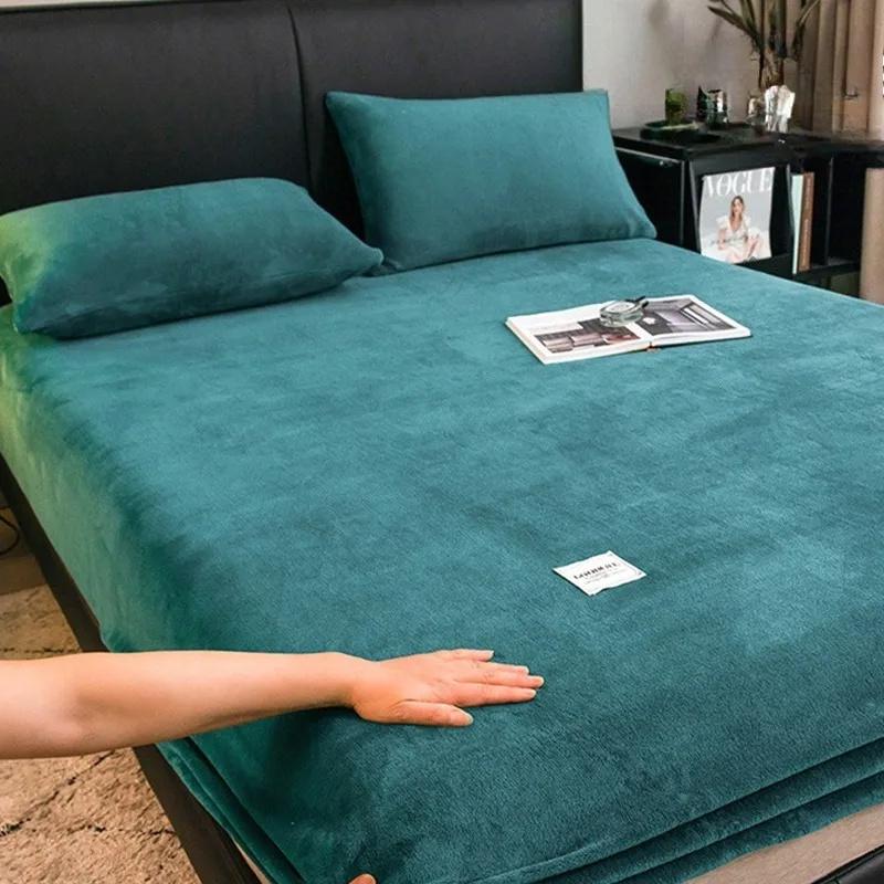 Elastischer Matratzenbezug Warmer Plüsch Spannbettlaken Samt Bettbezug Winter Warmer Bettbezug Matratzenschoner Milchsamt Laken