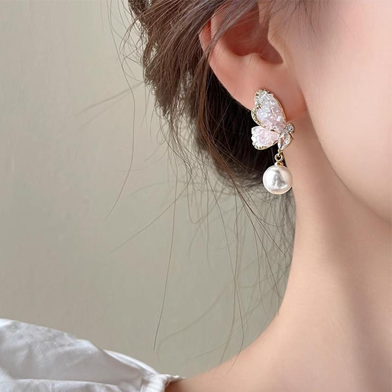 Korean Colorful Crystal Flower Butterfly Dangle Earrings For Women Party Wedding Exquisite Elegant Jewelry Accessories Brincos