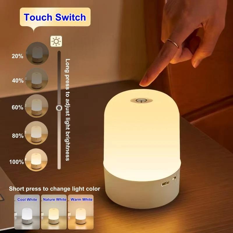 Neue Touch-Control-Nachtlampe, 3-farbige dimmbare LED-Lampe mit Speicher, USB-wiederaufladbare Nachttischlampe für Schlafzimmer, Kinderzimmer