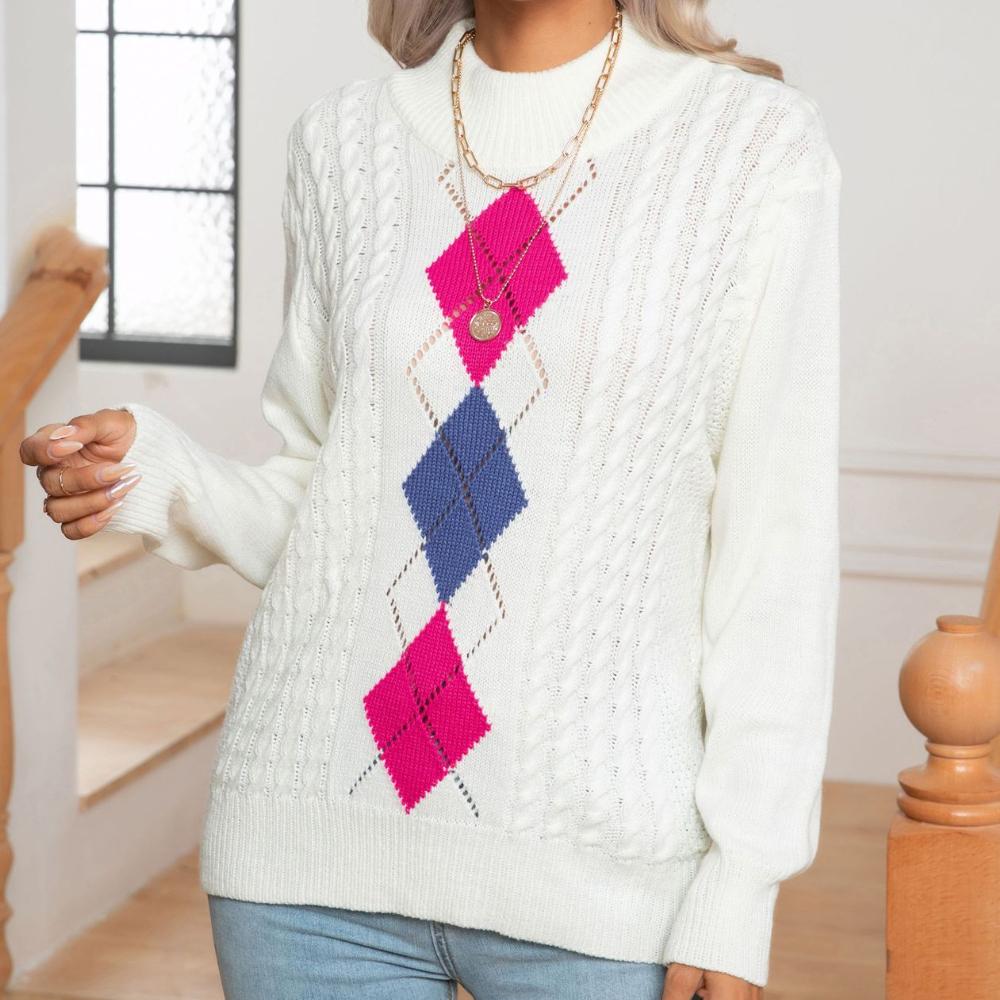 

IHUASU Женское осенне-зимнее нижнее белье Hollow Collision Twist с длинным рукавом и полувысоким воротом, вязаный свитер XL белый