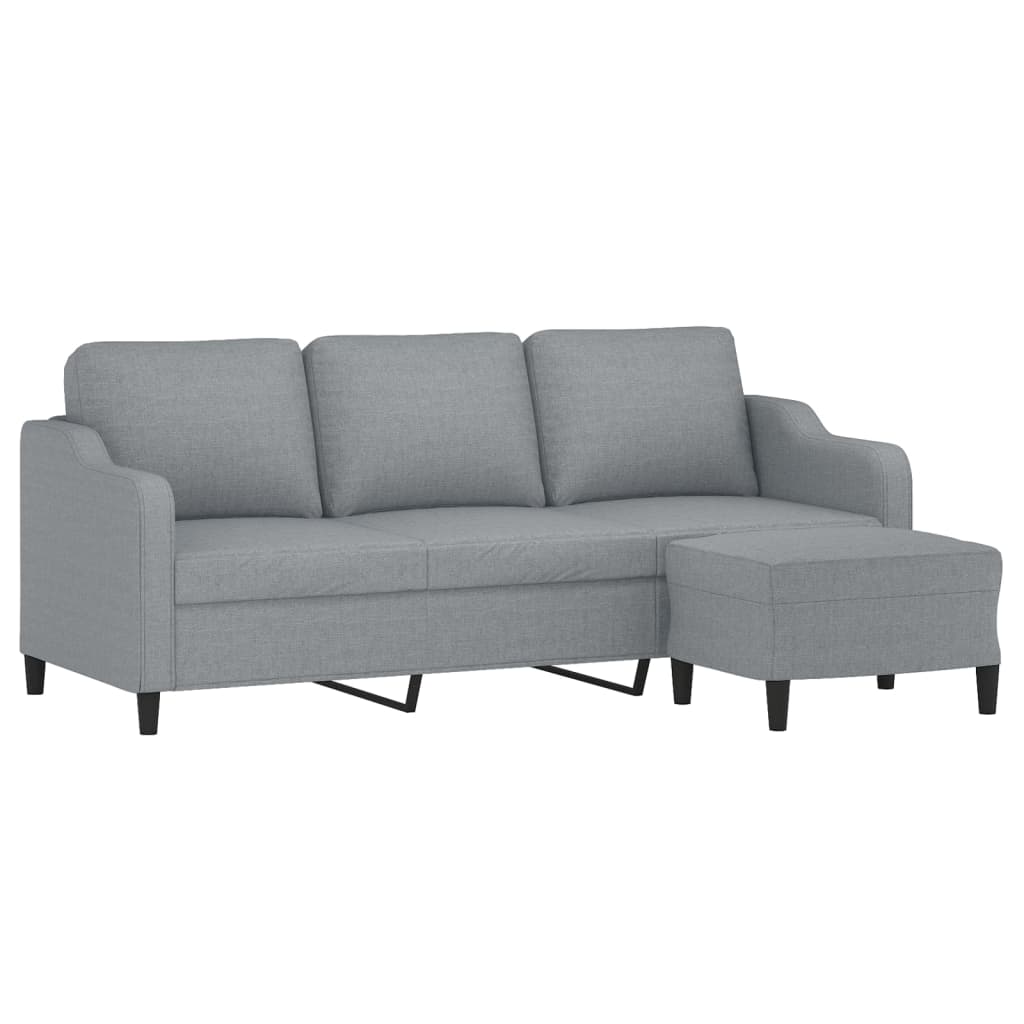 Vidaxl 3-Seater Sofa with Footstool, Light Gray, 180 Cm, Fabric