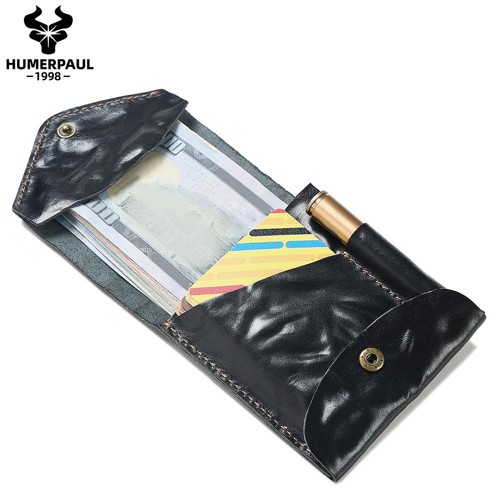 Humerpaul The First Layer of Cowhide Wallet Card Case Compact Exquisite Solid Color Casual Small Bag Portable