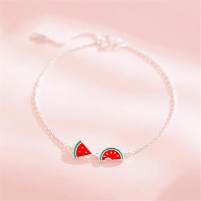 New Creative Simple Cute Watermelon Fashion 925 Sterling Silver Jewelry Personality Sweet Epoxy Fruit Bracelets Sl076