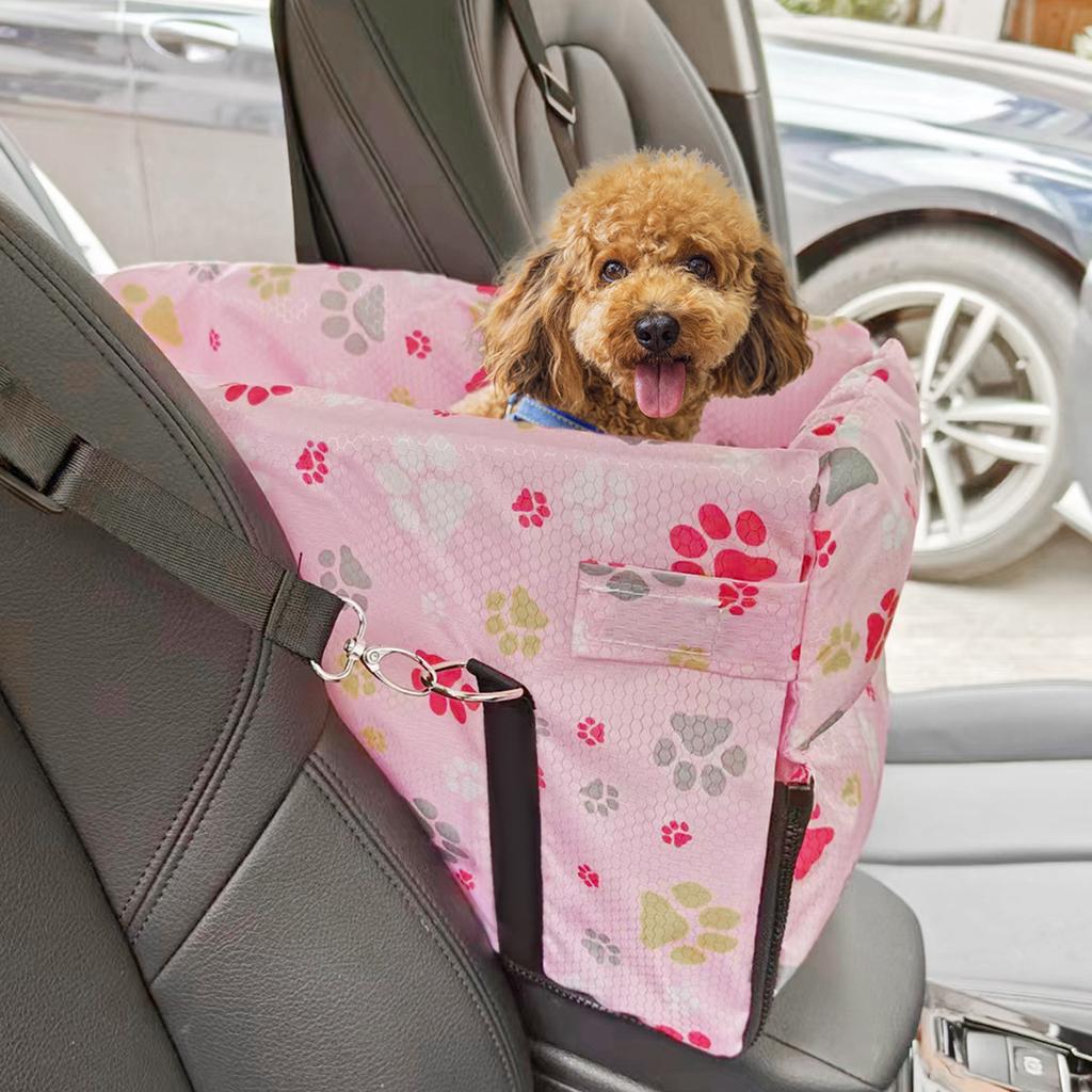 Pet Dog Car Seat Adjustable Straps Central Control Nonslip Dog Beds Safe Car Armrest Box Kennel Bed for for Medium Small Sized Puppy Cat Dog