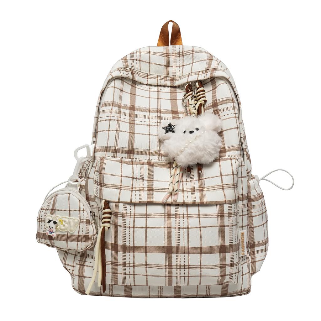 Schoolbag New Schoolbag Women's Summer Plaid Retro Literary Ins Style Niche Design Versatile Simple Large Capacity Backpack