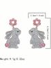 1 Pair Easter Bunny Earrings, Cute Animal Bling Bling Flower Funny Earrings