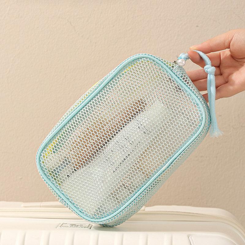 New Mesh Makeup Bag Candy Color Cosmetic Pouch Travel Toiletry Organizer for Women Pencil Case Portable Storage Bag