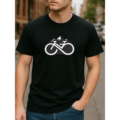 European Sizes Mountain Biking And Cycling Sports Pattern Print | Versatile Everyday Top, Light Round-Neck Short-Sleeved