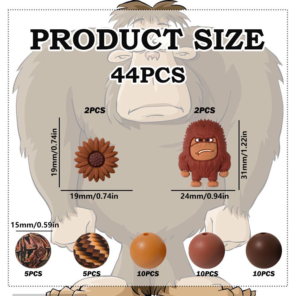 

44Pcs Brown Orangutan Bigfoot Silicone Beads Set - Suitable for DIY Keychains, Bracelets, Decorative Pens, and Pendants - Perfect as a Gift