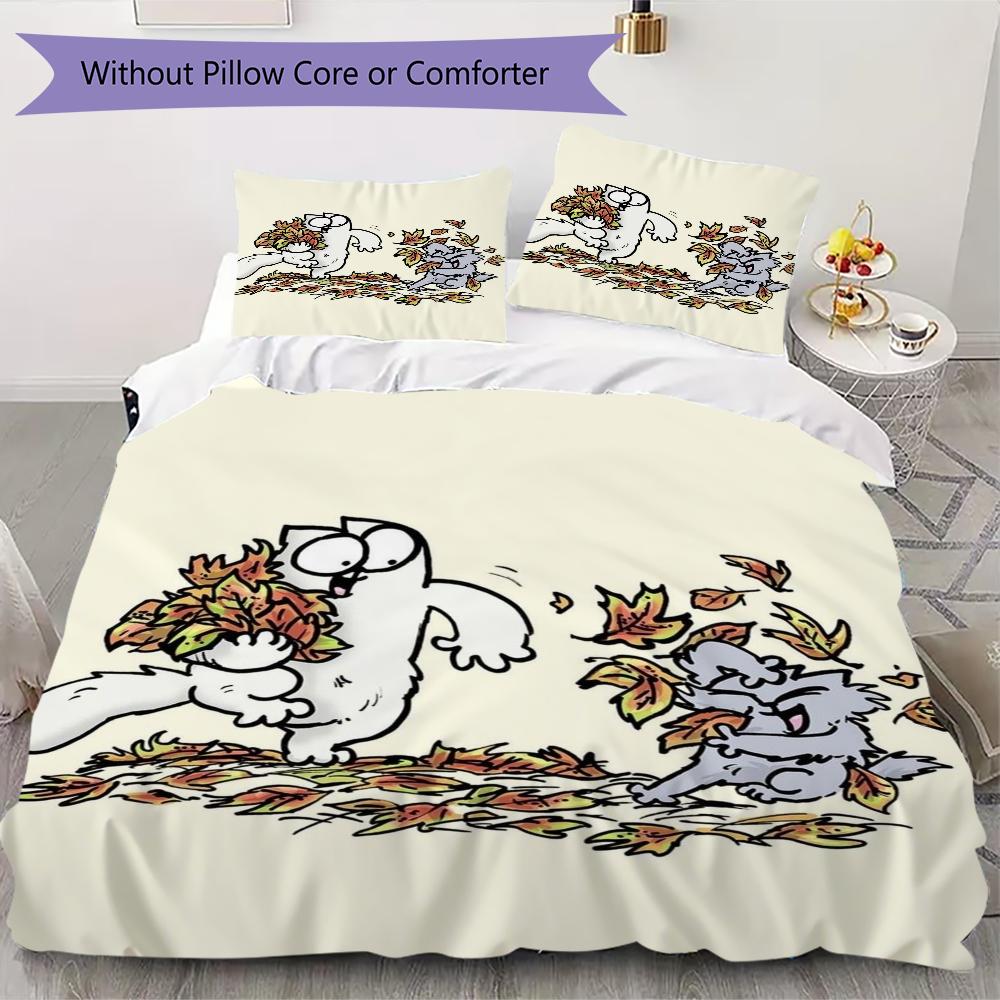 Simon's Cat Muster Bettwäsche Steppset Steppbezug Kissenbezug Heimdekoration Geburtstagsgeschenk (1 * Bettbezug + 2 * Kissenbezug ohne Füllung)