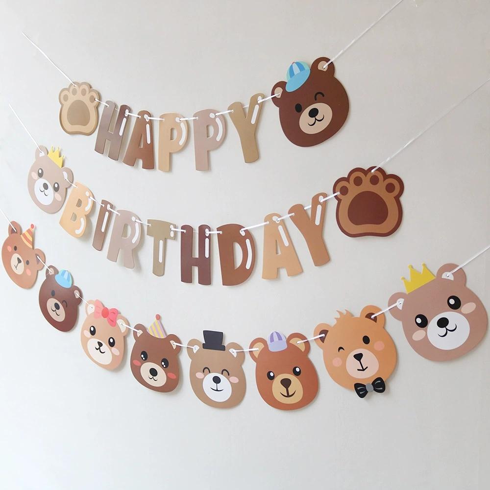 Brown Bear Birthday Letter Pull Flag Party Decoration banner layout 1 set 1 piece