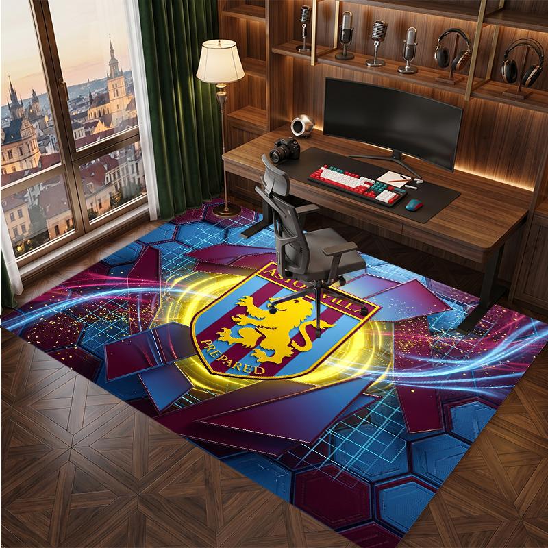 Aston Villa Voetbal Print Kristal Fluweel Tapijt, Comfortabel Waterabsorberend Antislip Binnen Vloerkleed