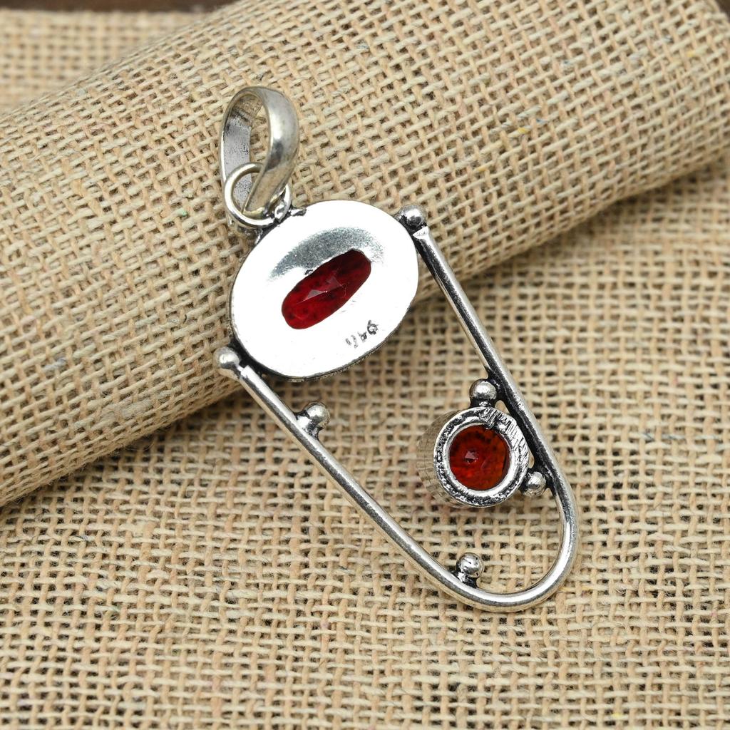 Red Garnet Gemstone 925 Sterling Silver Handmade Precious Pendant Jewelry For Her