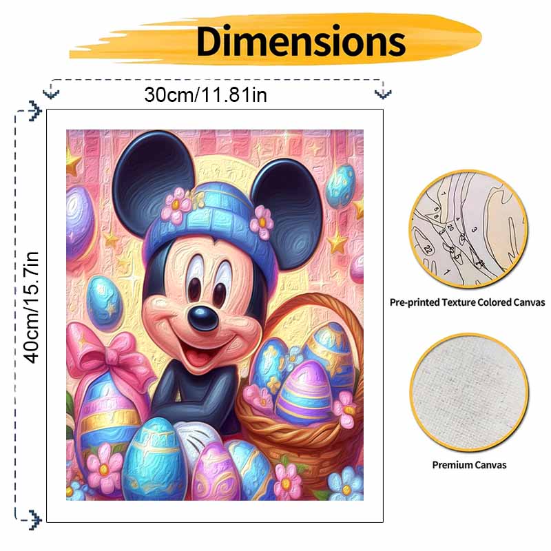 Disney Easter Mickey Oil Paint Hand Painting Kit Decoration Classic Style Home Decor, Vibrant Colorful Floral Eggs Festive Celebration Arts