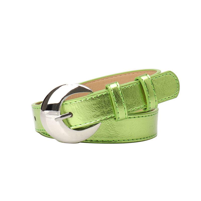 Metallic Color Belts 105cm Colorful PU Moon Buckle Trendy Jeans Belts Ladies Belt Shiny Alloy Buckle Belt Jeans Decorative Belt
