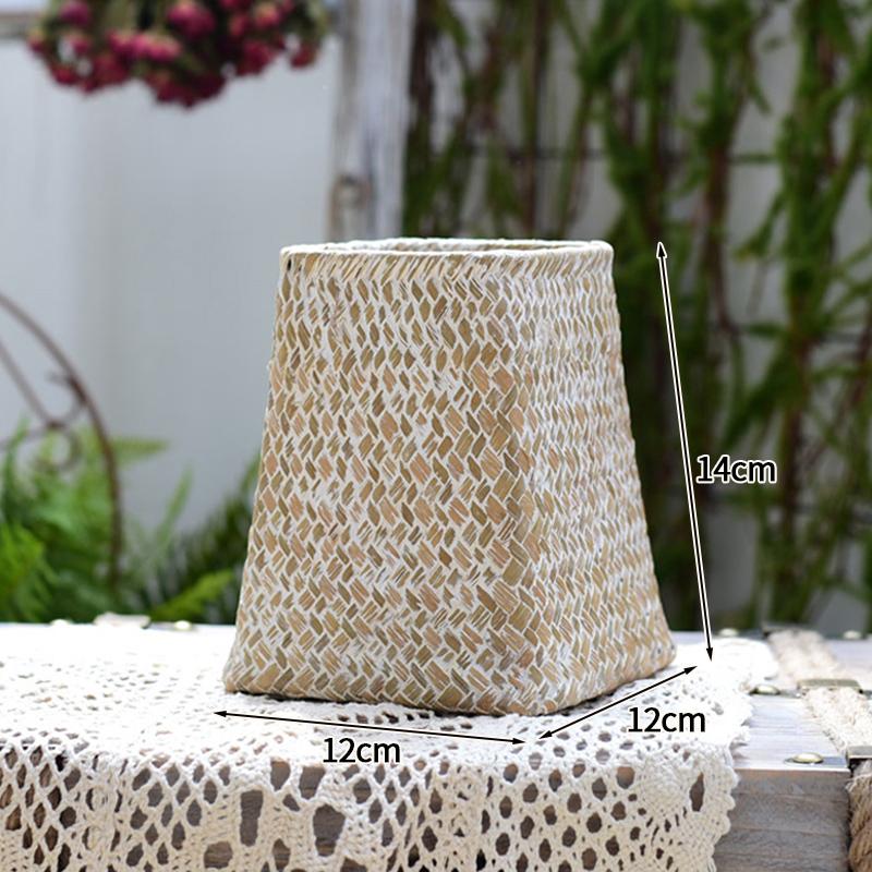 Handmade Wicker Flower Basket Organizer Natural Straw Vintage Rattan Vase Decorative Vases Desk Storage Container Home Decor